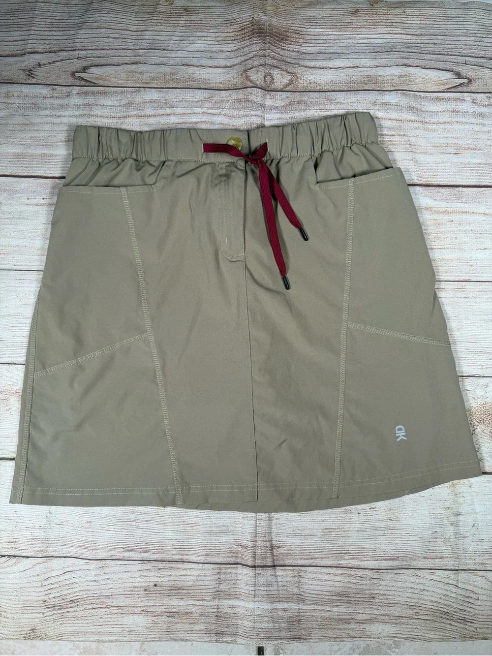 LDA Gorpcore Granola Outdoors Hiking Khaki Mini Skirt with Burgundy Drawstring